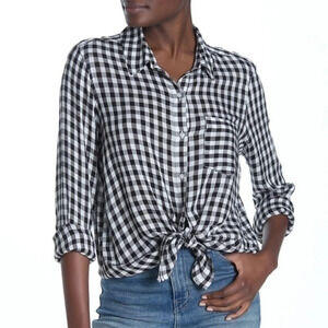 Nordstrom Abound Weekend Tie Front Shirt Check XS